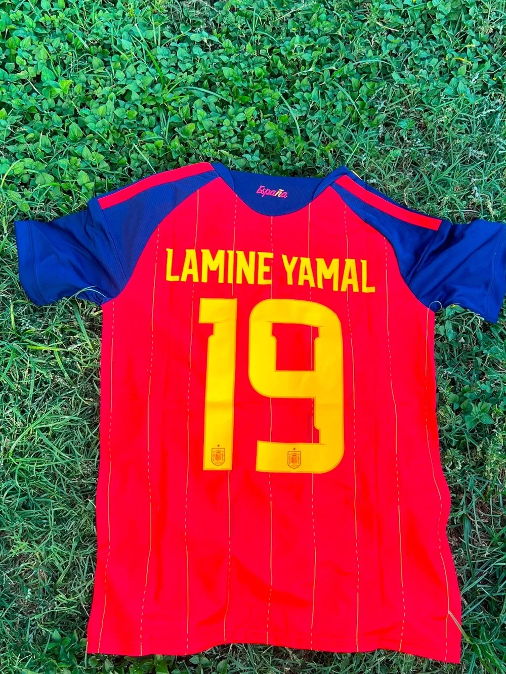 adidas Red Soccer Jersey with Navy & Yellow Accents